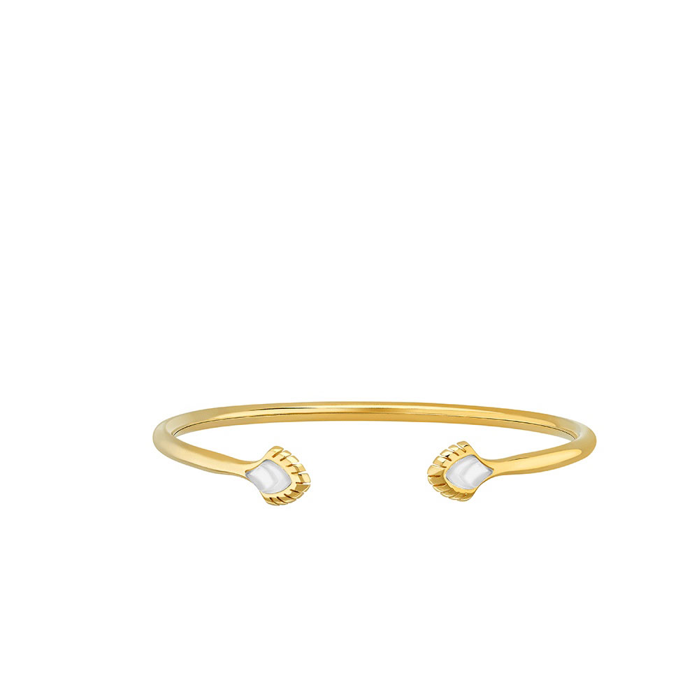 Lalique Paon Flexible Gold Bangle Bracelet, White Pearl Crystal, Small